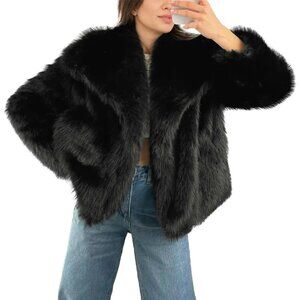 Faux Fur Coat Shaggy Oversized Lapel Button Winter Jacket